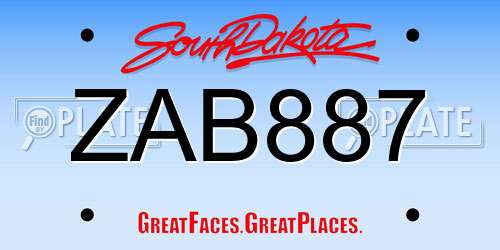 ZAB887 South Dakota License Plate