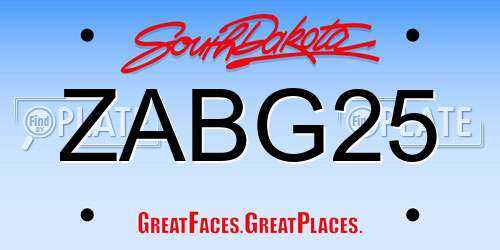 ZABG25 South Dakota License Plate