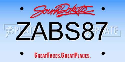 ZABS87 South Dakota License Plate