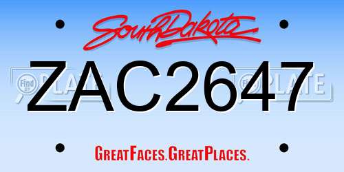 ZAC2647 South Dakota License Plate