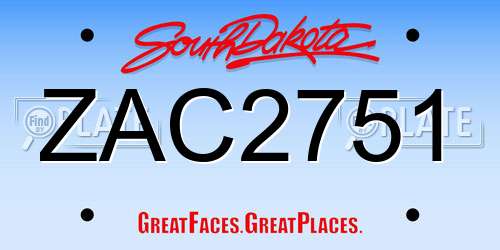 ZAC2751 South Dakota License Plate