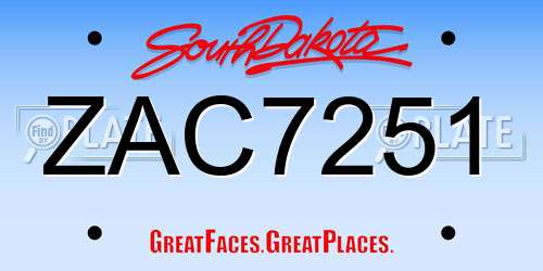 ZAC7251 South Dakota License Plate