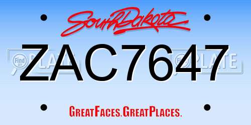 ZAC7647 South Dakota License Plate