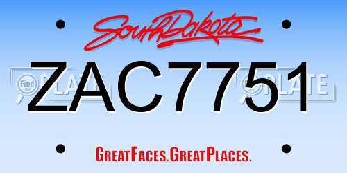 ZAC7751 South Dakota License Plate