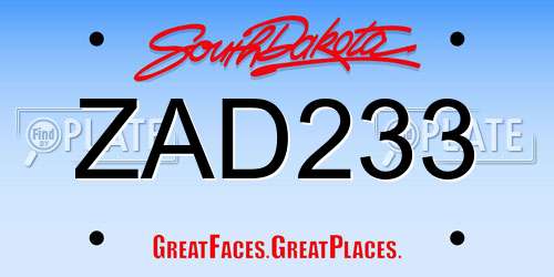 ZAD233 South Dakota License Plate