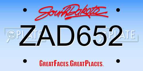 ZAD652 South Dakota License Plate