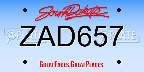 ZAD657 South Dakota License Plate
