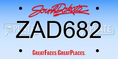 ZAD682 South Dakota License Plate