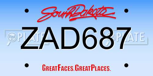 ZAD687 South Dakota License Plate