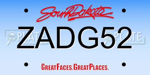 ZADG52 South Dakota License Plate