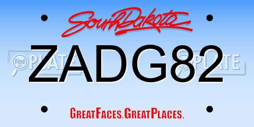 ZADG82 South Dakota License Plate