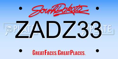 ZADZ33 South Dakota License Plate