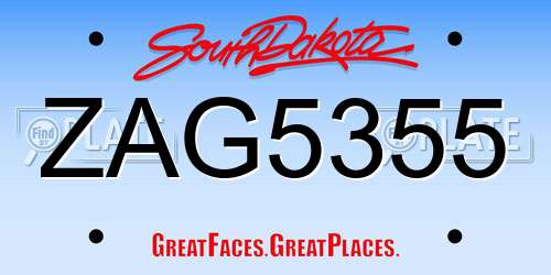 ZAG5355 South Dakota License Plate