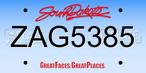 ZAG5385 South Dakota License Plate