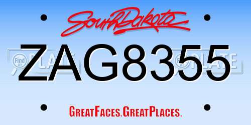 ZAG8355 South Dakota License Plate