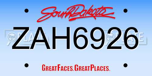 ZAH6926 South Dakota License Plate