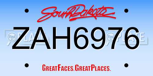 ZAH6976 South Dakota License Plate