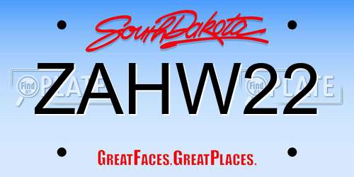 ZAHW22 South Dakota License Plate
