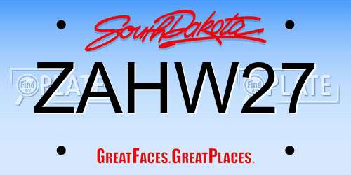 ZAHW27 South Dakota License Plate