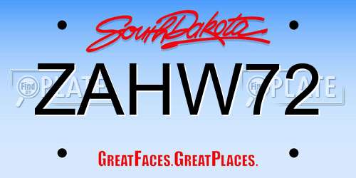 ZAHW72 South Dakota License Plate