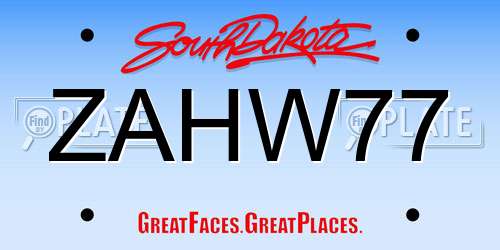 ZAHW77 South Dakota License Plate