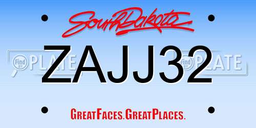 ZAJJ32 South Dakota License Plate