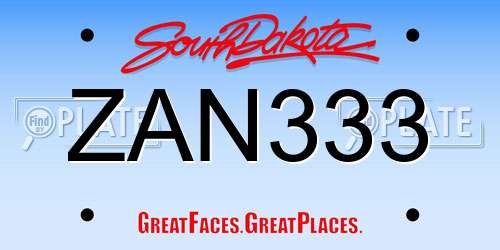 ZAN333 South Dakota License Plate