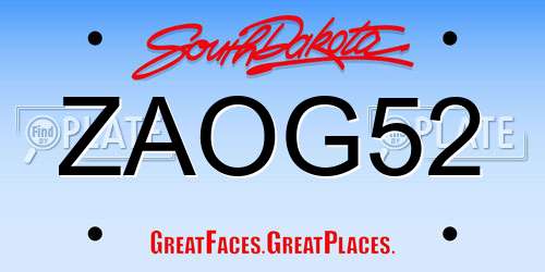 ZAOG52 South Dakota License Plate