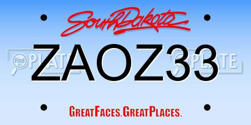 ZAOZ33 South Dakota License Plate