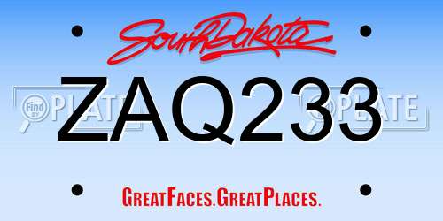 ZAQ233 South Dakota License Plate