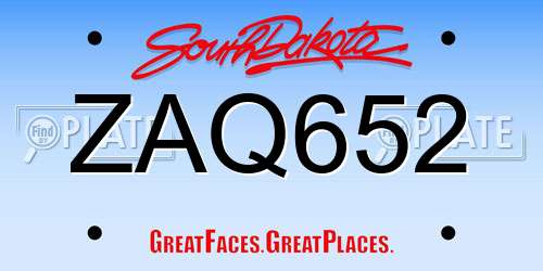 ZAQ652 South Dakota License Plate