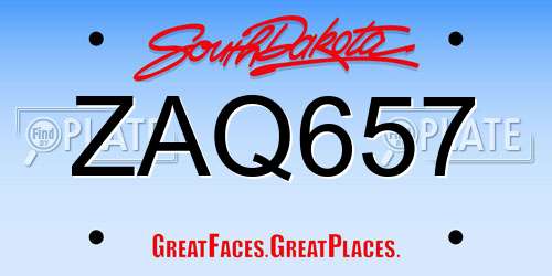 ZAQ657 South Dakota License Plate