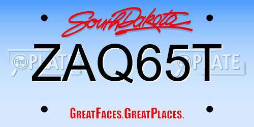 ZAQ65T South Dakota License Plate