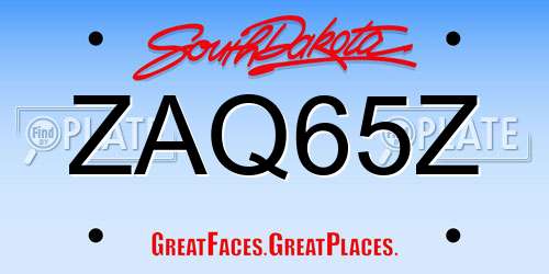 ZAQ65Z South Dakota License Plate