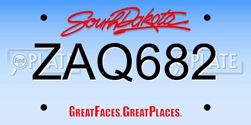 ZAQ682 South Dakota License Plate