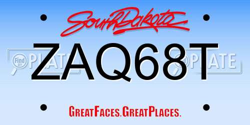 ZAQ68T South Dakota License Plate