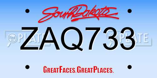 ZAQ733 South Dakota License Plate
