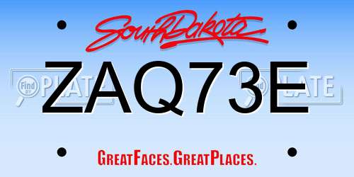 ZAQ73E South Dakota License Plate