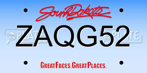 ZAQG52 South Dakota License Plate