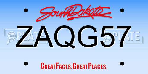 ZAQG57 South Dakota License Plate