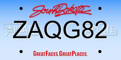ZAQG82 South Dakota License Plate