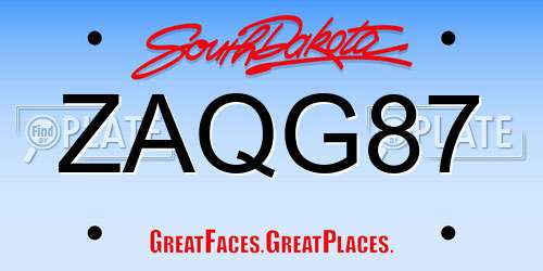 ZAQG87 South Dakota License Plate