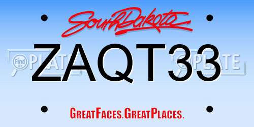 ZAQT33 South Dakota License Plate