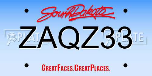 ZAQZ33 South Dakota License Plate