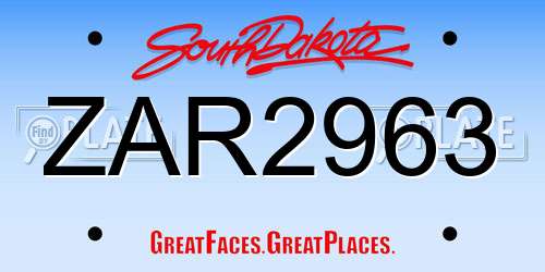 ZAR2963 South Dakota License Plate