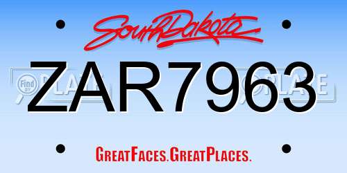 ZAR7963 South Dakota License Plate