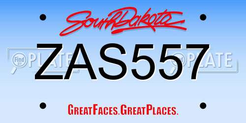 ZAS557 South Dakota License Plate