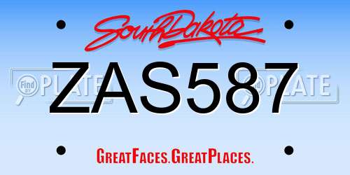 ZAS587 South Dakota License Plate