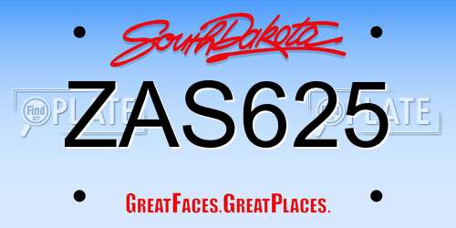 ZAS625 South Dakota License Plate