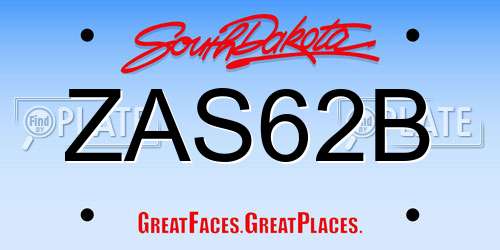 ZAS62B South Dakota License Plate